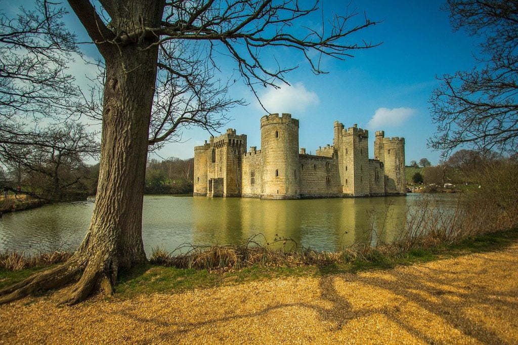 a castle by a lake