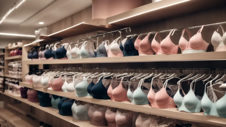 a variety of supportive bras designed for larger sizes neatly displayed on a shelf.