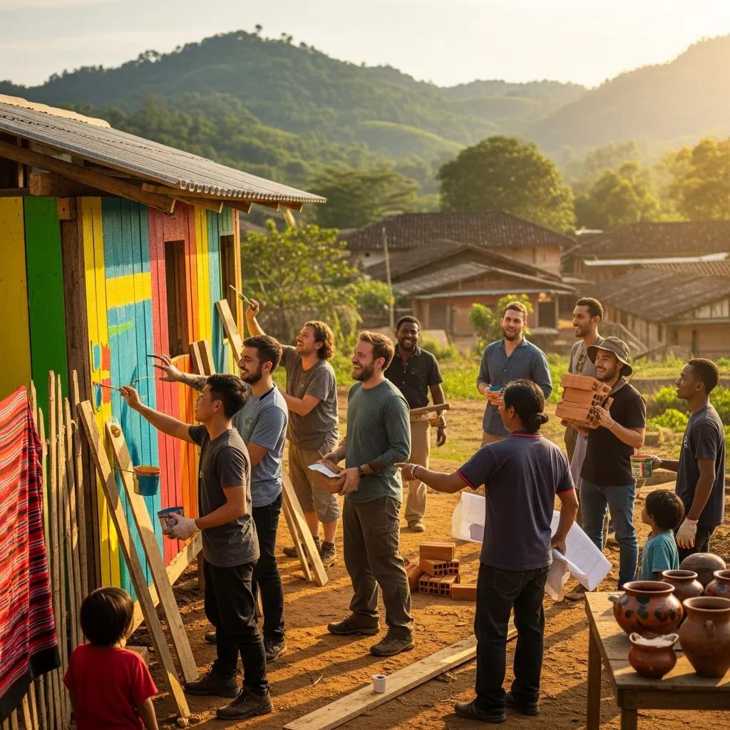 Travelers engaging in community service to support global causes