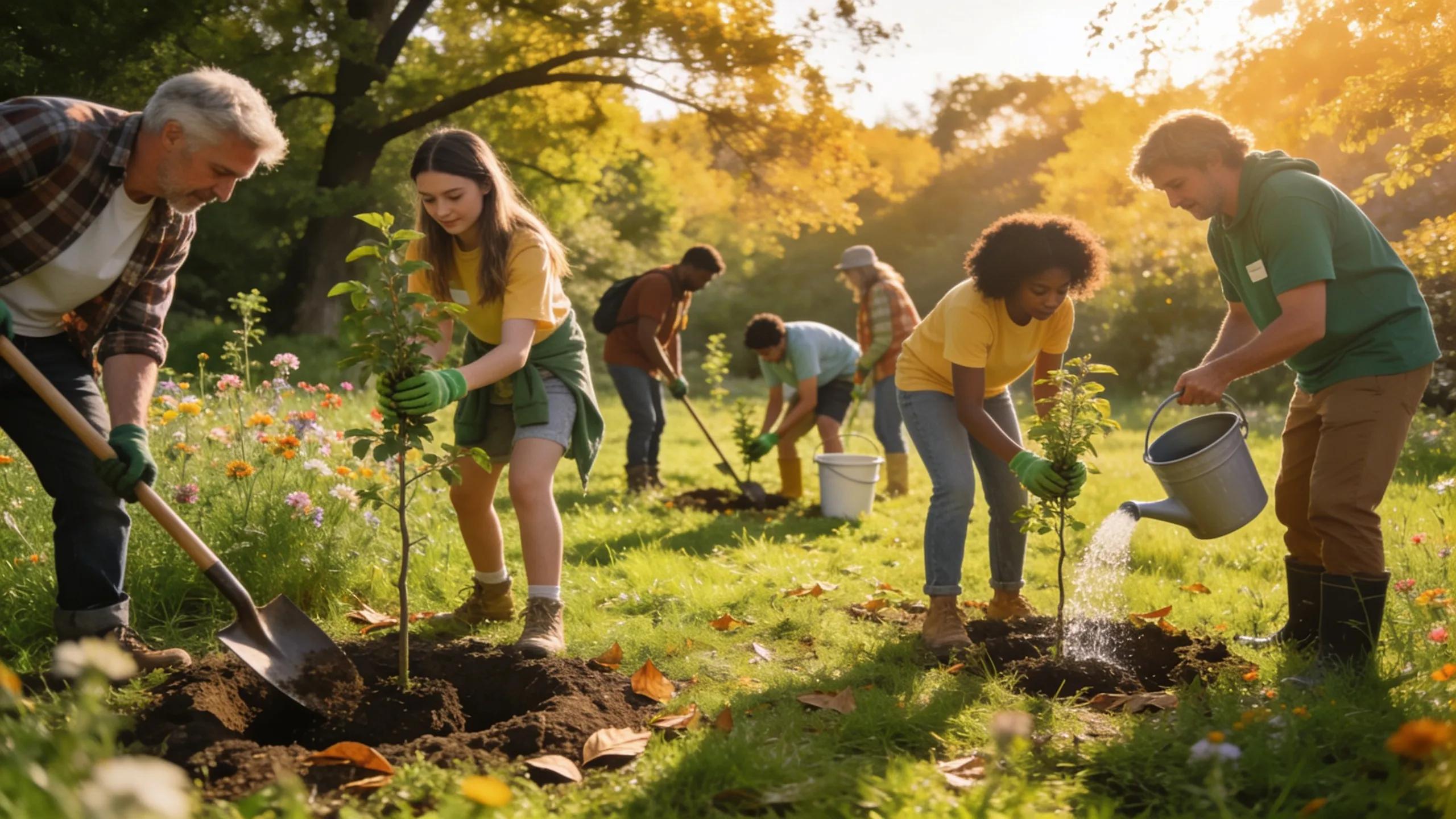 Volunteers planting trees to support sustainable tourism initiatives